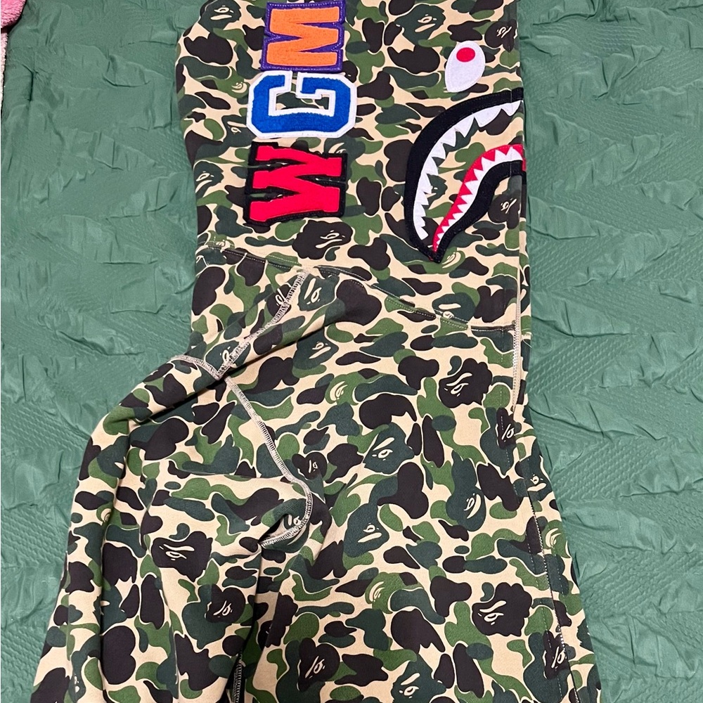 Bape Camo Zip Up Sweater with Red and Blue Accents